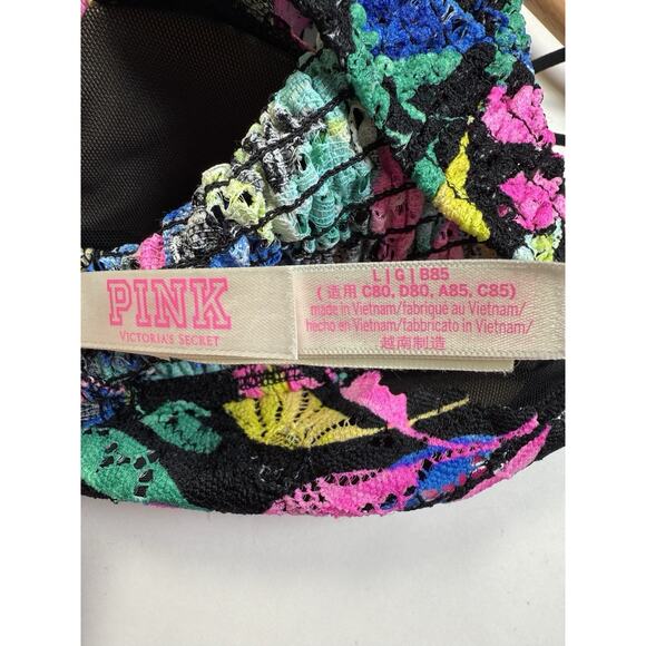 Victorias Secret Bralette Size L Colorful Tropical Floral Lace Smocked Strappy - Picture 9 of 13